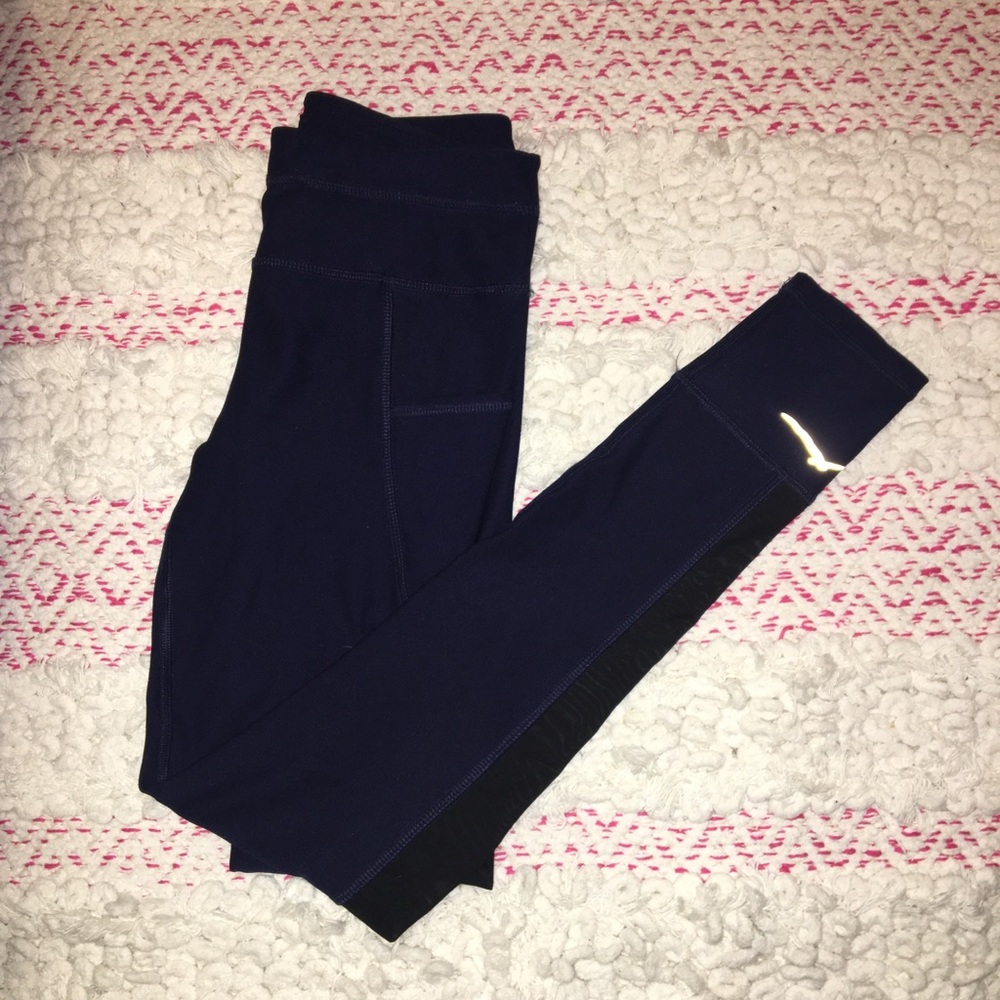 Gottex Blue + Black Mesh Detailed Active Leggings